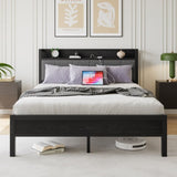 Queen Size Bed Frame, Storage Headboard with Charging Station, Solid and Stable, Noise Free, No Box W840P195212
