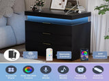 Nightstand with Charging Station and LED Lights,Night Stand with Sliding Top for Bedroom,Bedside W1162P320229