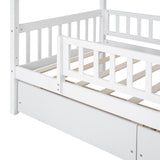 Twin Size Wooden House Bed with Two Drawers, White WF302181AAK