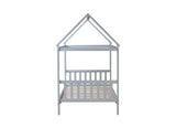 Twin House Bed with Headboard and Footboard, Twin Rubber Wood Bed with House Frame,Light Grey W504P225966