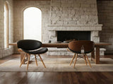 Saisce Mid-Century Dining Chair in Walnut Wood and Black Faux Leather B2736P511297