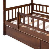 Twin Size Wooden House Bed with Two Drawers, Walnut WF302181AAL