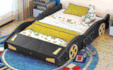 Full Size Race Car-Shaped Platform Bed with Wheels and Storage, BlackYellow WF305760AAB