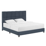 King Size Navy Blue Denim Squares Upholstered Platform Bed B108P155251