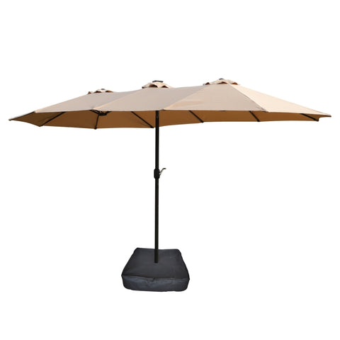 ZUN 15x9ft Large Double-Sided Rectangular Outdoor Twin Patio Market Umbrella with light and base- taupe 78121484