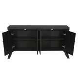 Refined Industrial 4-Door Credenza with Wooden Arc Legs & Bronze Clasps Advanced Storage Design, W1445P256466