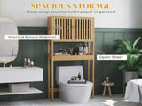 Natural Bamboo Bathroom Cabinet Over Toilet, Slatted Door Storage with Adjustable Shelf 35839199