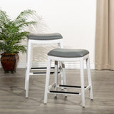30" Bar Height Saddle Stool, White Finish, Gray Leather Seat B046109805