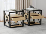 Set of 2 Modern End Table with Drawer - Nightstand for Bedroom & Living Room, Natural Wood MDF & W241P246921