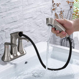 Bathroom Faucet with Pull Out Sprayer, 2 Handle 4 Inch Faucet Utility Sink Faucet, Brushed Nickel W122470441