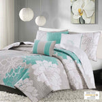 ZUN 6 Piece Printed Cotton Quilt Set with Throw Pillows Aqua King/Cal King B03597446