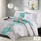 6 Piece Printed Cotton Quilt Set with Throw Pillows Aqua Full/Queen B03597445
