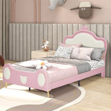 NEWTwin Size Princess Bed Crown Headboard, PU Upholstered Platform Bed , Twin Size Bed Frame W3004P230682
