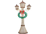6FT Gold 3-Head Street Lamp with Wreath, 210 Warm White LEDs, Christmas Light Post, US Plug 72751542