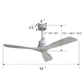 ZUN 52 Inch Ceiling Fan No Light, with Remote Control Solid Wood Fan Blade Reversible Dc Motor For W882P254264