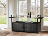 Outdoor Bar Cart Table, Large Wicker Island Rolling Cart, Wheeled Buffet Serving Cart with Glass Top 27563014