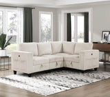 Modern Living Room Furniture 1pc Beige Chair with One Arm, Storage Pouch and Charging Ports Corduroy B011P206261