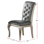 ZUN Luxury Antique Silver Wooden Set of 2 Dining Side Chairs Grey Faux Leather / PU Tufted Upholstered B01149587