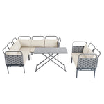 ZUN 5-Piece Modern Patio Sectional Sofa Set Outdoor Woven Rope Furniture Set with Glass Table and 20426413