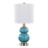 Belle 20" Contemporary Glass Accent Lamp in Clear Sapphire Blue Seeded Glass, Brushed Nickel and B202P224026