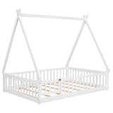 Full Tent-shaped Floor Bed, with Guardrails, Slats, Door ,White W504119507
