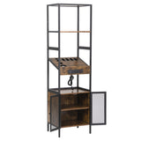 Salon Storage Cabinet with Open Shelves and Hair Dryer Holders, Vintage Brown W2181P149722