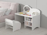 Kids Vanity Table with Mirror and Chair, Wooden Children's Dressing Makeup Desk with Storage 08531449
