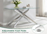 45 Inch Tempered Glass Entryway Table, Silver Chrome Metal Console Table with Adjustable Feet for 25236495