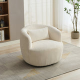 34.25 "Wide Upholstered Corduroy Metal Base 360&deg Swivel Barrel Soft Chair with Pillow, for Club, W3118P253970