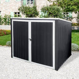 ZUN Garbage Bin Shed Stores 2 Trash Cans Metal Outdoor Bin Shed for Garbage Storage,Grey W1350P230160