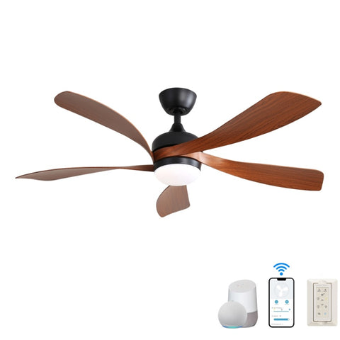 ZUN 52 Inch Modern Ceiling Fan with 5 ABS Blades Noiseless Reversible DC Motor Black for Bedroom W934P147093