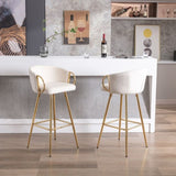 30 Inch Set of 2 Bar Stools,with Chrome Footrest and Base Velvet Golden Leg Simple Bar Stool,CREAM 72374423