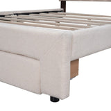 Teddy Fleece Queen Size Upholstered Platform Bed with Drawer, Beige WF309187AAA