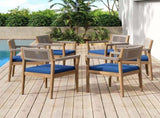 Braided Acacia Wood Outdoor Dining Chairs Set of 2 Teak Look with Beige Rope & Navy Cushions, N770P286668N