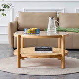 Modern simple circular double-layer solid wood tea rattan woven Chinese side small round W1151104955