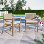 ZUN Outdoor Dining Chairs Set of 2, Acacia Wood Patio Armchair with Rope Design Back and Water Repellent N779P224995B