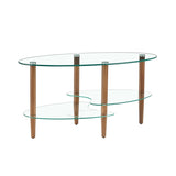 ZUN Transparent Oval coffee table, modern table in living room Oak wood leg tea table 3-layer 25975996