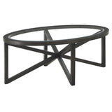 ZUN Modern simple coffee table, tempered coffee table solid wood base round transparent 83781250