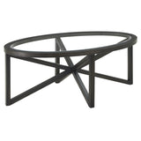 Modern simple coffee table, tempered coffee table solid wood base round transparent W1781127576