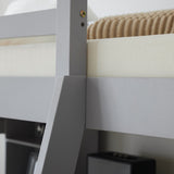 ZUN Loft bed with shelf with desk inclined ladder gray twin wooden bed pine particle board 64810433