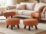 2-Piece Orange Small Footstools, Faux Leather Upholstery & Solid Rubber Wood Legs, 330LBS Load 65699457
