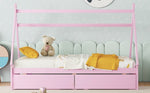 ZUN Twin Size House Platform Bed with Two Drawers,Headboard and Footboard, Pink WF322502AAH