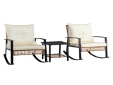 1pcs side table 2pcs rocking chairs, backrest sparsely woven, light yellow rattan, white cushion, 45516320