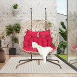 ZUN 2 Person Outdoor Rattan Hanging Chair Patio Wicker Egg Chair W874P146264