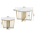 ZUN Modern Round Nesting Coffee Table Set 2-Piece White & Marbling Top Gold Base WF320654AAK