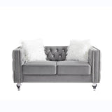 Gray, Two-seater Sofa, Velvet Crystal Buckle Upholstery Sofa, Crystal Feet, Removable Cushion, Two 91398134