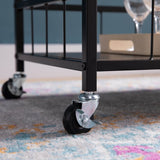 Rolling Kitchen Cart with Three Tiers and Four Wine Bottle Rack - Brown and Black Metal B107131418