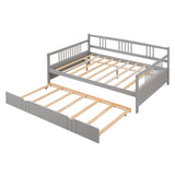 ZUN Full Size Daybed Wood Bed with Twin Size Trundle,Gray 12088793