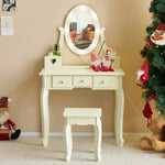 ZUN FCH Kids Vanity Set with Mirror and Lights and Stool, 5 Storage Drawers, Pretend Play Princess 87697289