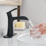 Sink Faucet With Deck Plate Waterfall Black with Pop Up Drain and Supply Lines Bathroom faucets for W1932P180739